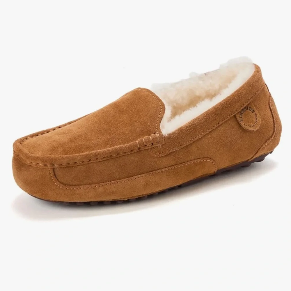 Fireside by Dearfoams‎ Genuine Shearling Moccasin Slippers Men 9 Brand New